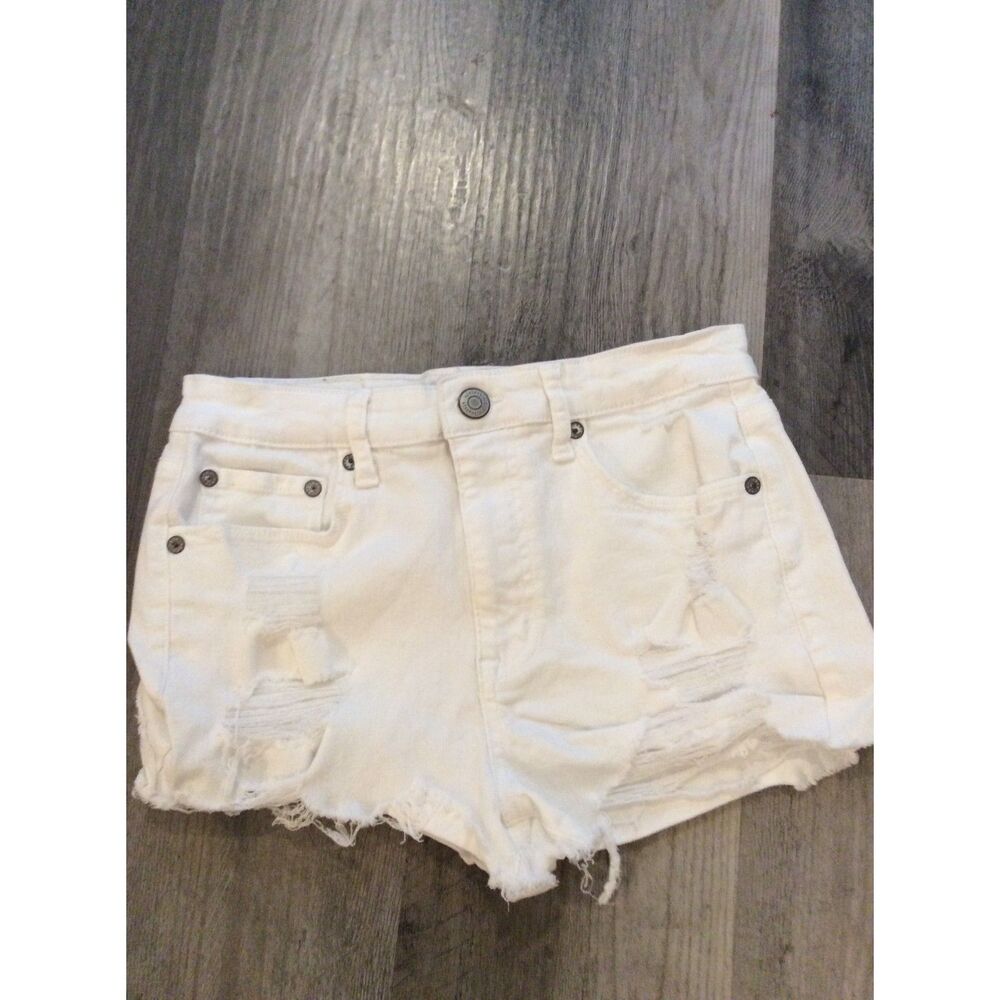 Aeropostale Vintage High Rise Distressed Shorty Shorts Size 4 White